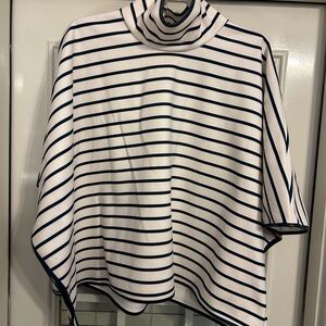TUCKERNUCK Striped Turtleneck Poncho Top - White & Navy